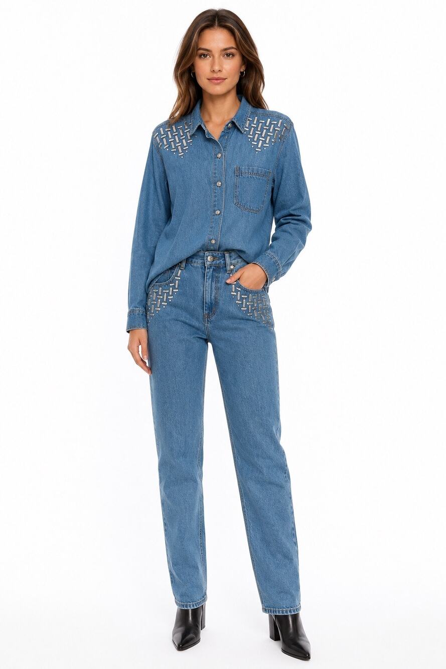 1990s Cache Studded Denim Shirt & Jeans Set USA Matching Set Women’s M/L
